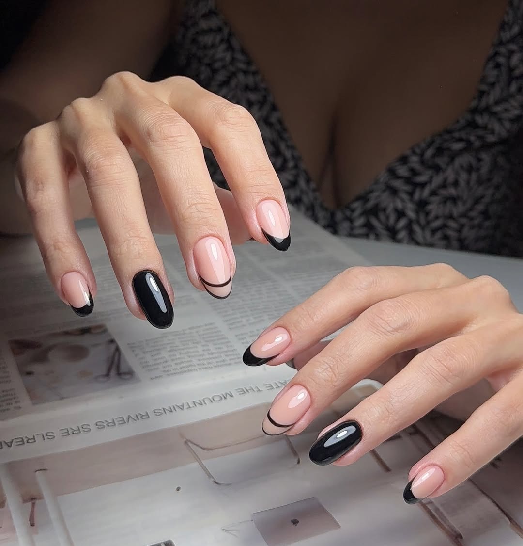 Black french tips nail art